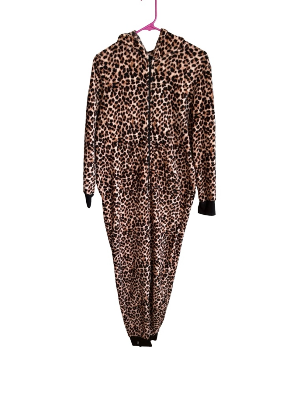 Leopard Print Hooded Onesie Jumpsuit - Brown/Black